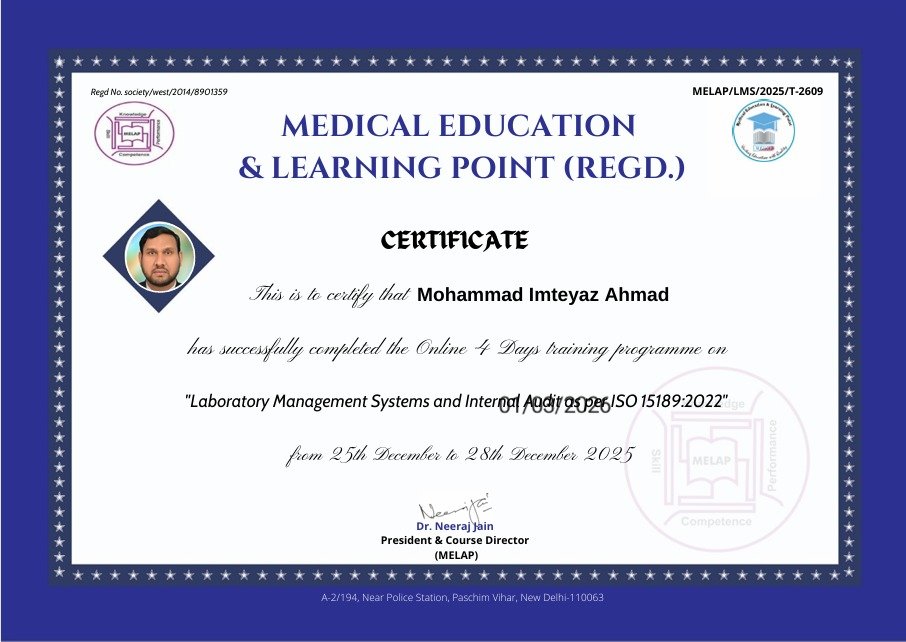 ISO 15189:2022 Medical Laboratories Quality and Competence Certificate